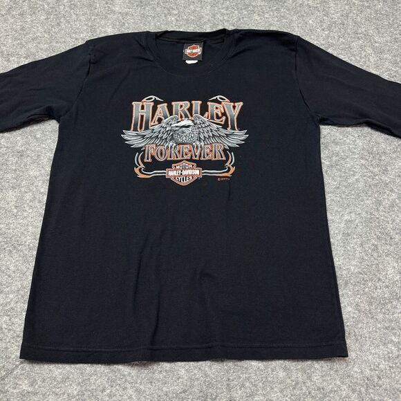 Harley Davidson Shirt Womens‎ XL Black Long Sleeve Eagle Bar Shield USA Made - Picture 3 of 11